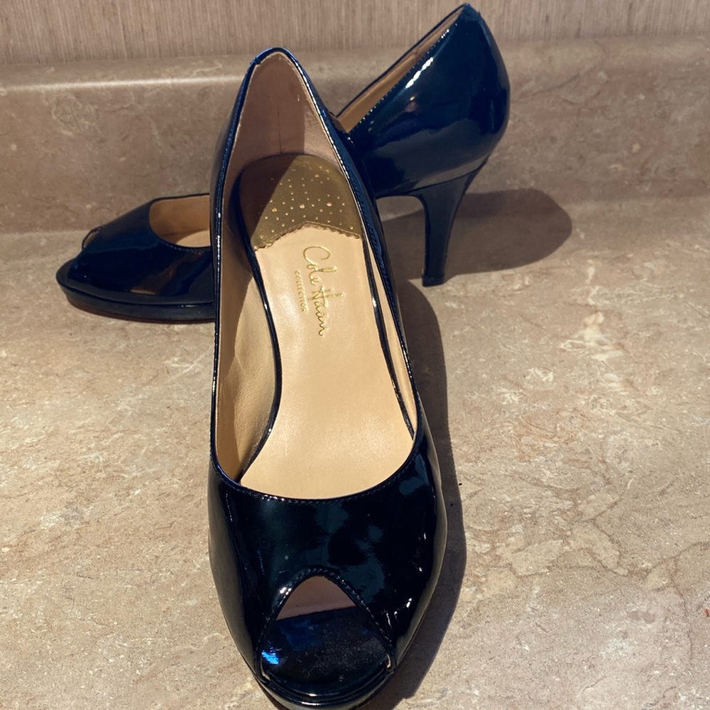 Cole Haan Nike Air Black Patent Leather Peep-Toe Heels